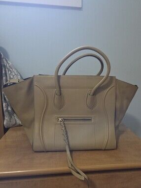 Authentic Celine Medium Phantom Luggage Tote Bag Beige Leather